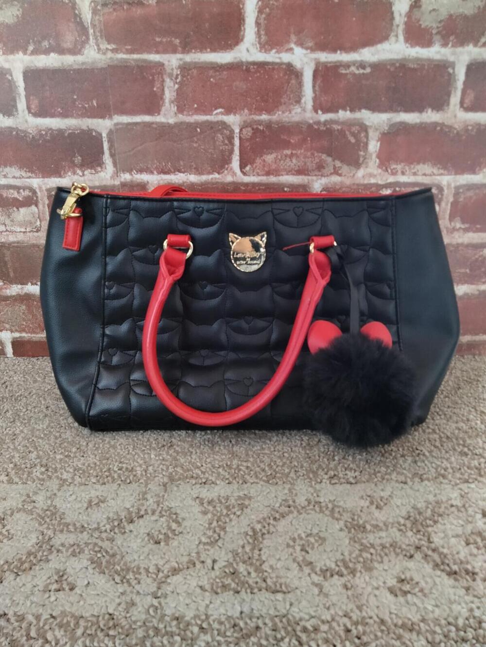 Betsey Johnson Luv Betsey Satchel Crossbody Quilted Cat Face Handbag - Black Red